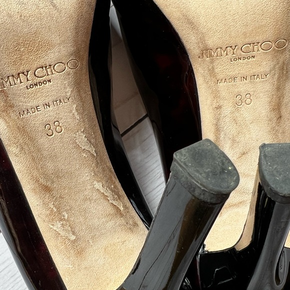 Authentic Jimmy Choo Patent Leather Open Peep Toe Platform Heels - Picture 6 of 7